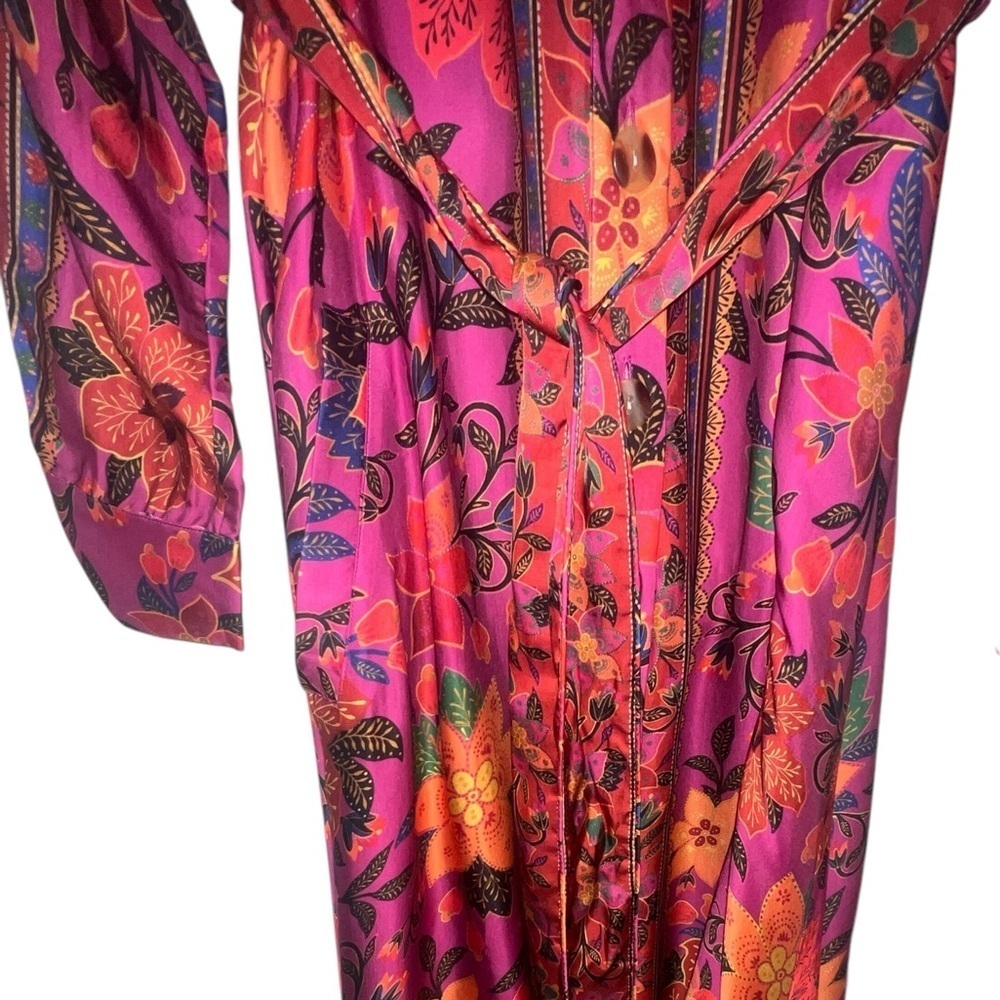 {FARM Rio Floral Pink Tropical Print Midi Shirt Dress Tapestry Size Small} - Picture 3 of 13
